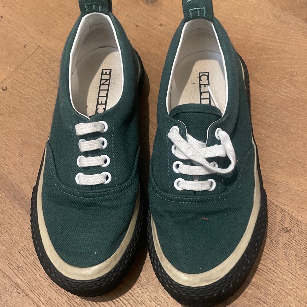 Green Canvas Sneakers with White Laces
